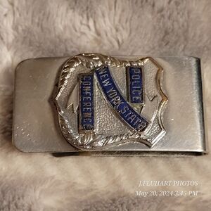VINTAGE NEW YORK STATE POLICE CONFERENCE SILVER MONEY CLIP ENGRAVED ON BACK